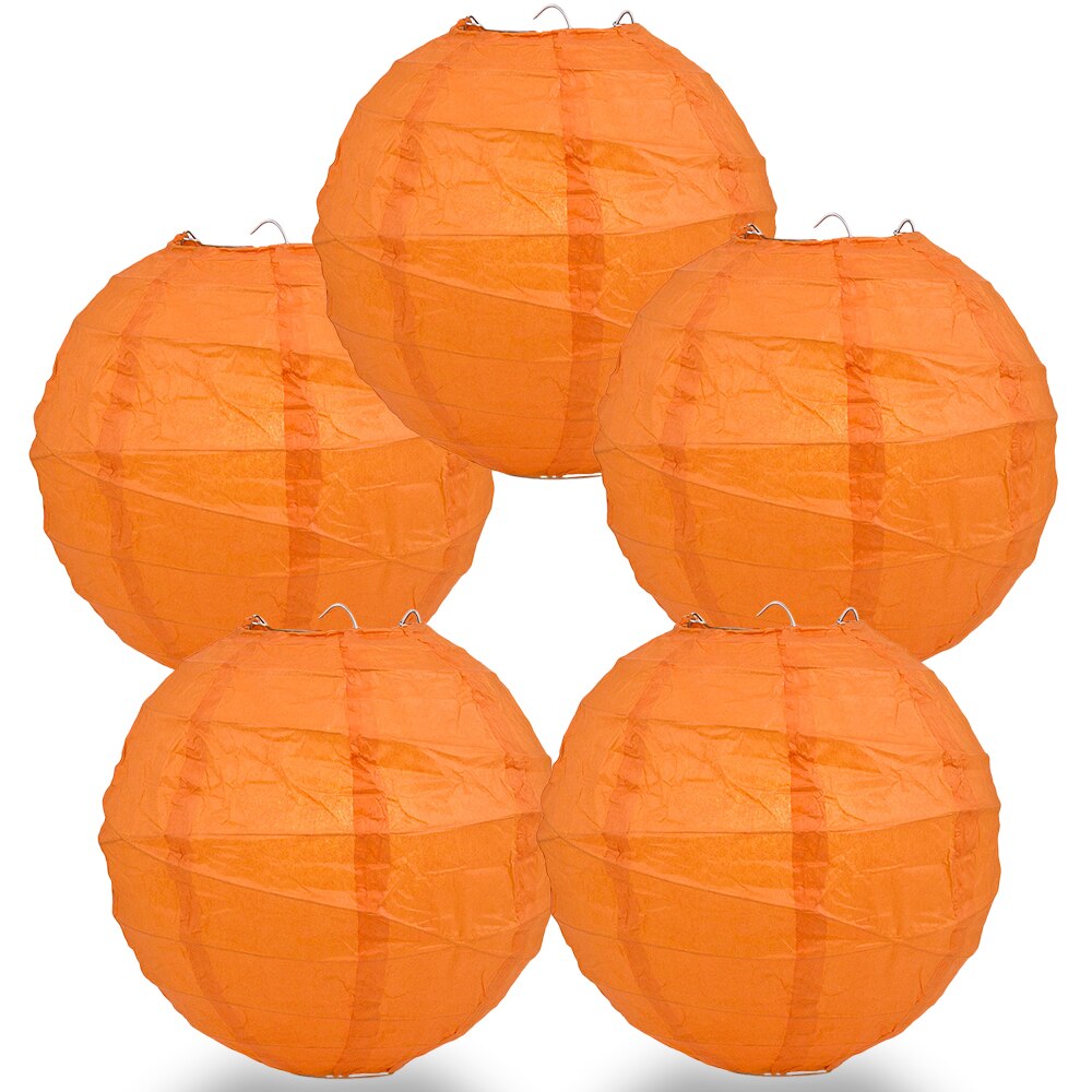 5 Pack 20 Inch Persimmon Orange Freestyle Ribbed Round Paper Lanterns - Perfect for Party Decorations, Wedding Centerpieces, and Asian Festival Lighting