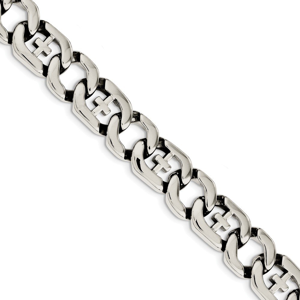 Stainless Steel Cross Link Bracelet for Men & Women - 8.5 Inch Adjustable Chain Wristband - Durable Fashion Jewelry for Daily Wear, Gifts & Religious Occasions