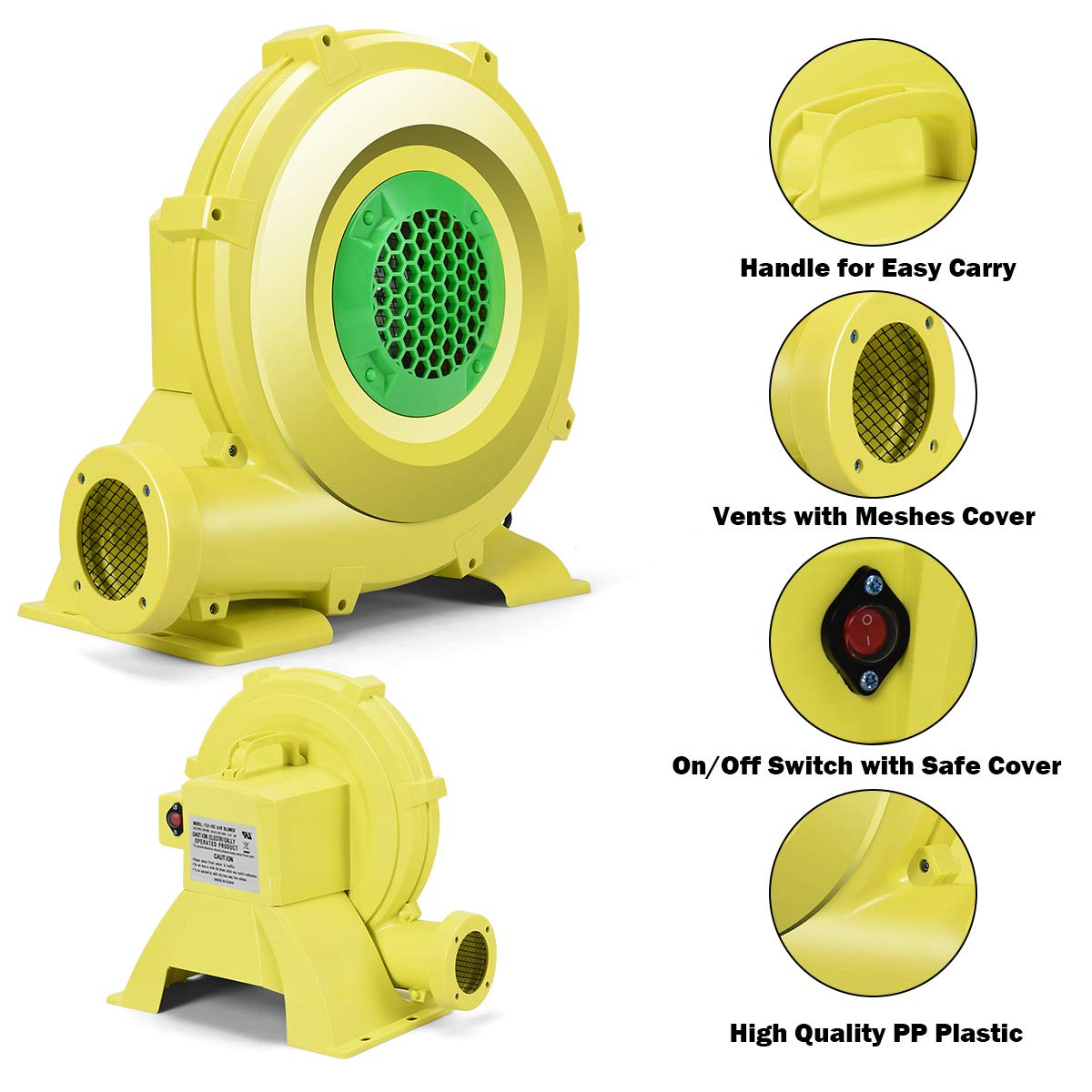 GOFLAME 735W 1HP Electric Air Blower Fan for Inflatables - Portable & Powerful Bounce House Blower for Jump Slides, Bouncy Castles, Party Rentals - Ideal for Outdoor Events, Birthday Parties, and Backyard Fun