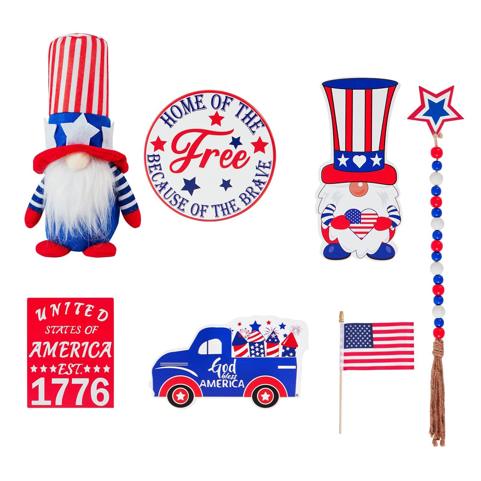 4th of July Tiered Tray Decor - Patriotic Layered Tray Decorations with 3D Plastic Signs for Kitchen, Home & Party | Perfect for Independence Day Celebrations, BBQ Parties & Festive Home Decor