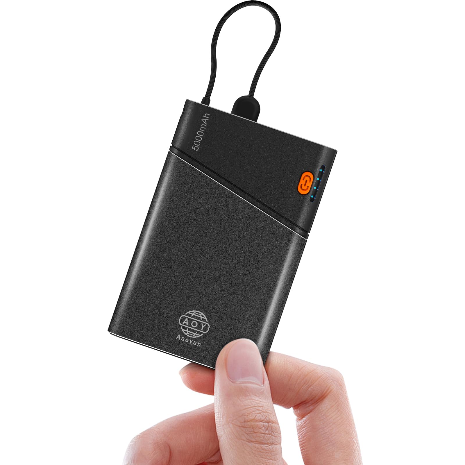 5000mAh Ultra Slim Power Bank with Built-in USB C Cable - Fast Portable Charger for iPhone 16/15/14 & Samsung S24 - Compact Mini External Battery Pack with Lanyard (Black) | Perfect for Travel, Outdoor Adventures & Daily Commute