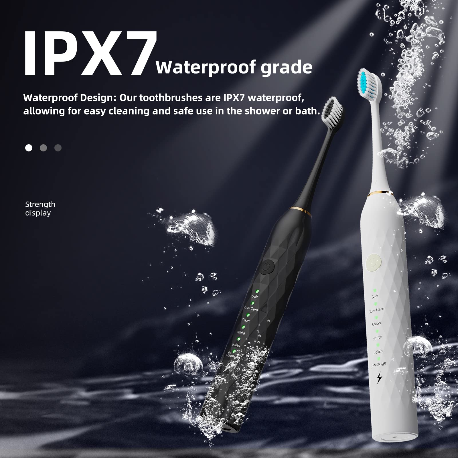 Premium Electric Toothbrush 2 Pack for Adults - 10 Replacement Brush Heads, 2 Holders, 6 Cleaning Modes & Smart Timer - 2 Hour Fast Charge Lasts 60 Days (Black & White) - Perfect for Travel, Home & Family Oral Care