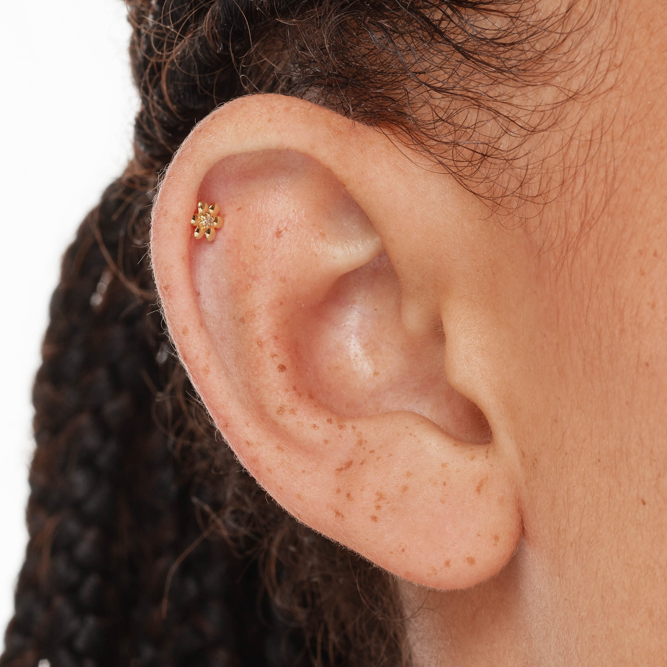 10K Gold Micro Diamond Daisy Helix Single Stud Earrings for Women - Dainty & Elegant Ear Jewelry for Everyday Wear, Parties & Special Occasions