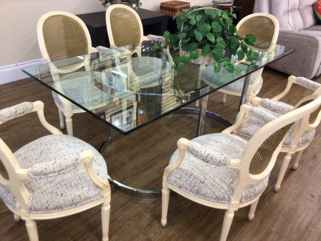 Modern Rectangle Chrome Pedestal Glass Top Dining Table - 60
