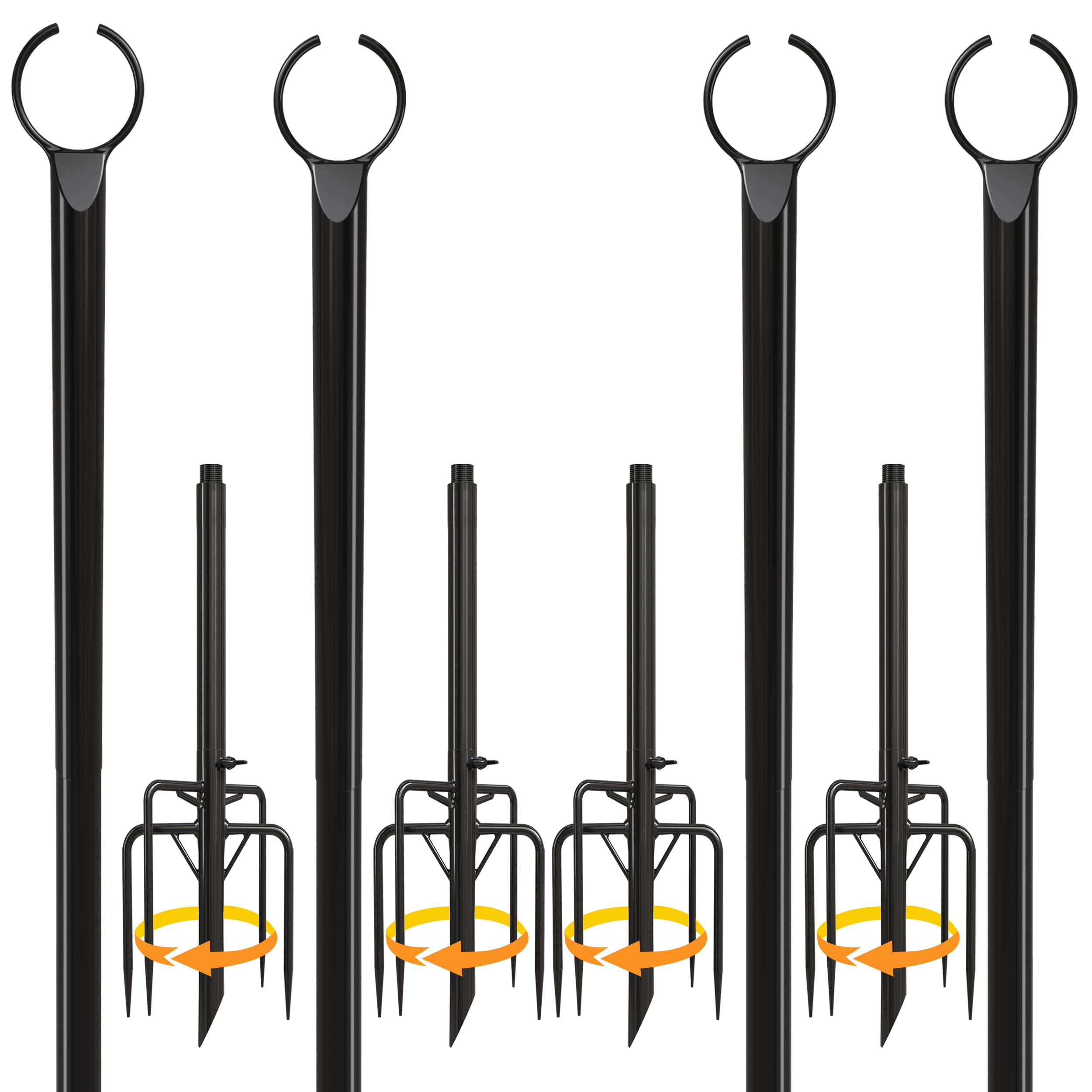 Utopia Home 4 Pack 9FT Outdoor String Light Poles - 2 in 1 Assembly with Clips & Fork for Garden, Backyard, Patio - Weather-Resistant Black Metal Poles for Hanging String Lights, Party Decor & Landscape Lighting