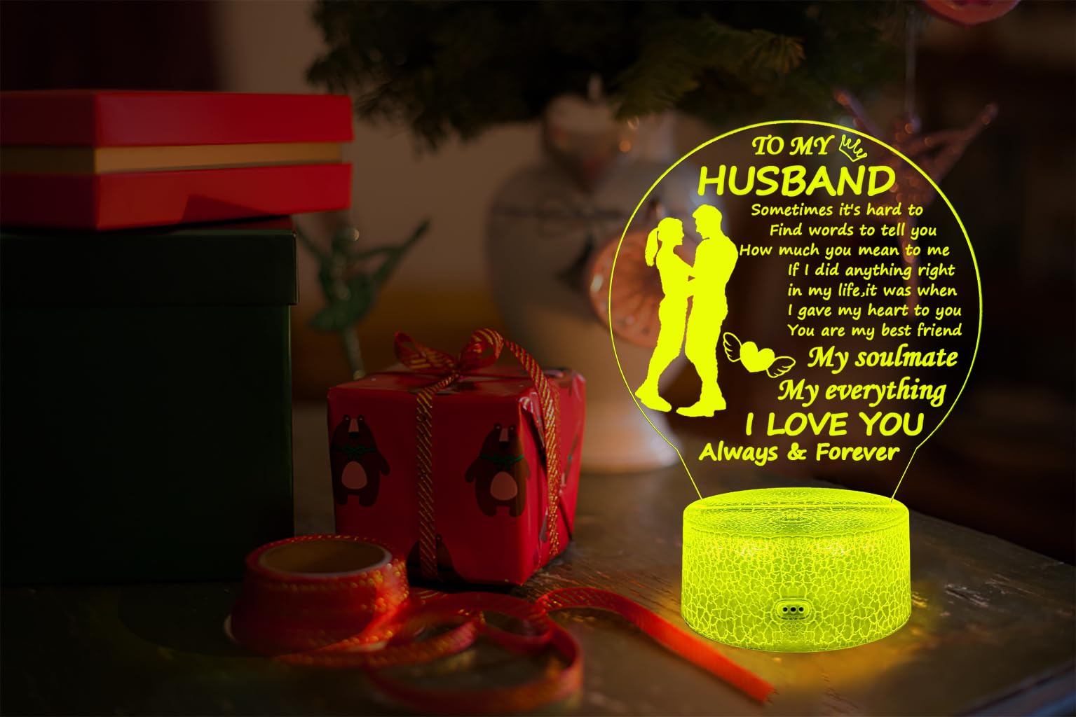 Romantic LED Night Light for Husband - Valentine's Day, Anniversary & Birthday Gift Idea - Bedside Lamp for Bedroom Decor - Perfect Christmas Present from Wife