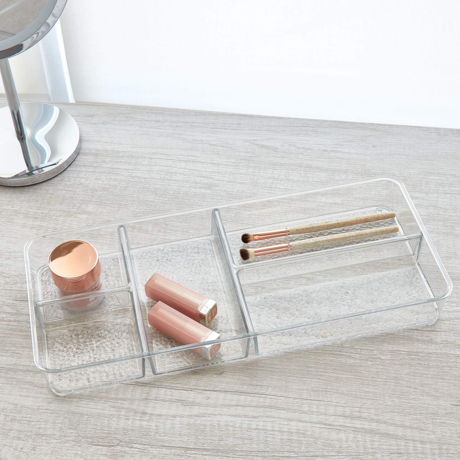 iDesign Clear Plastic Divided Vanity Organizer - 5 Compartment Storage Tray for Makeup, Cosmetics & Accessories | Perfect for Bathroom Countertops, Vanity Tables & Cabinets | Organize Jewelry, Brushes & Skincare Products