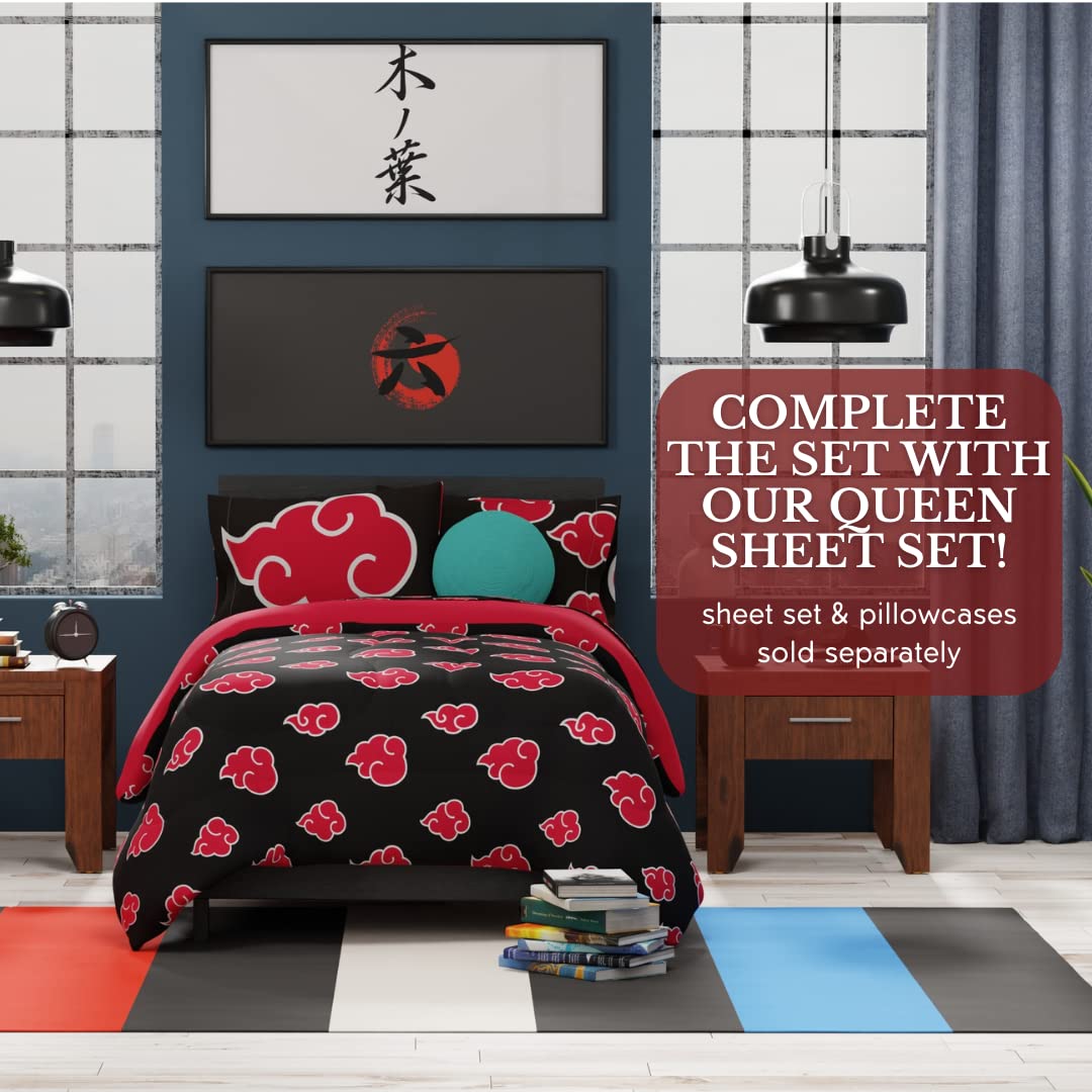 Naruto Akatsuki Cloud Pattern Microfiber Comforter Set - Official Licensed Anime Bedding for Twin Size - Soft & Cozy for Anime Fans' Bedroom Decor
