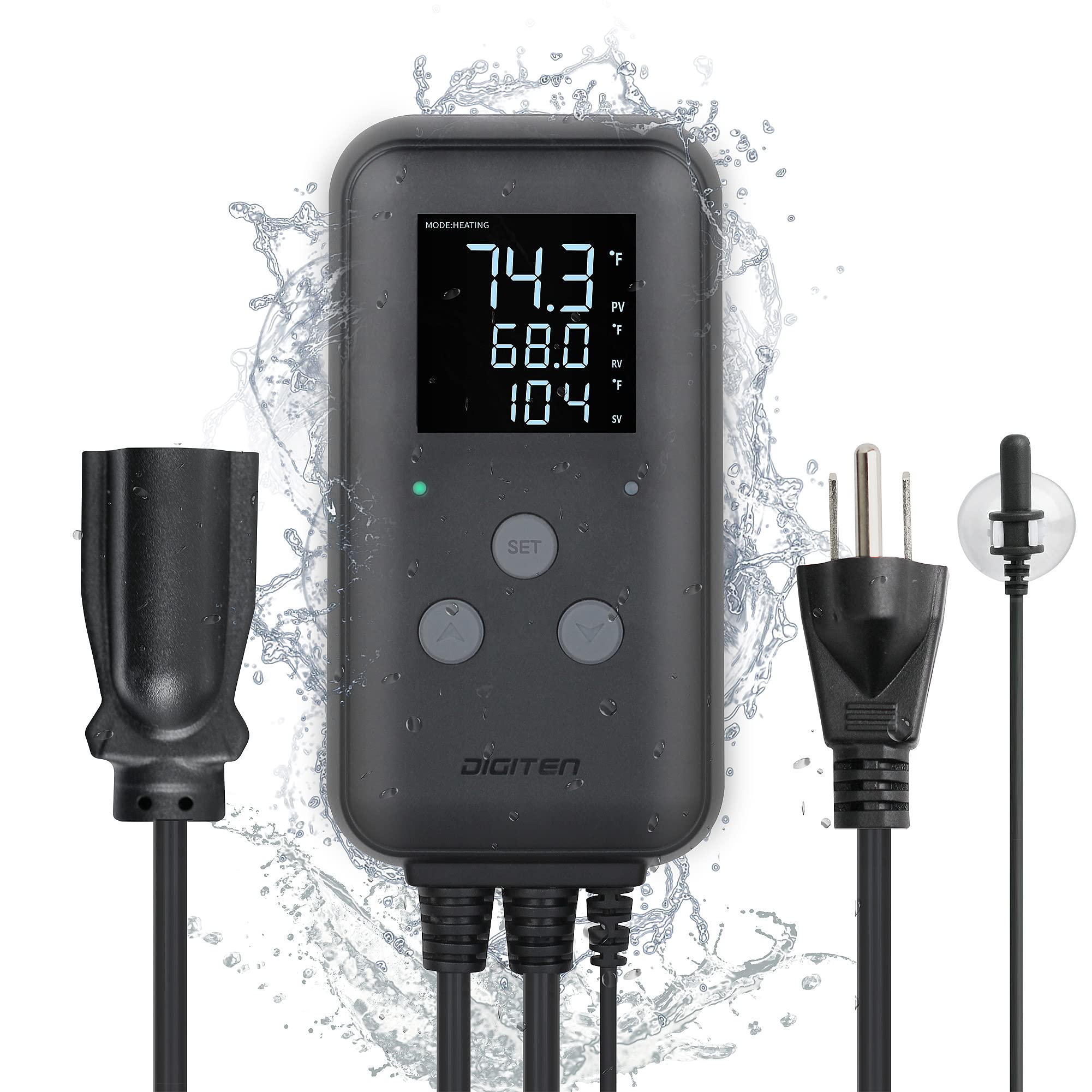 DIGITEN DTC310 Digital Waterproof Temperature Controller - 10A Thermostat for Aquarium, Greenhouse, Seedling Heat Mat - Precise Temperature Control for Indoor/Outdoor Use