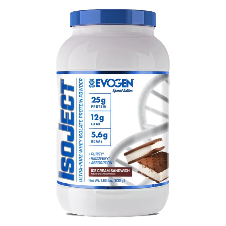 Evogen IsoJect Whey Protein Powder - Ice Cream Sandwich Flavor 832g (1.83 lb) for Muscle Recovery & Post-Workout Nutrition | Gym Supplements & Bodybuilding Essentials
