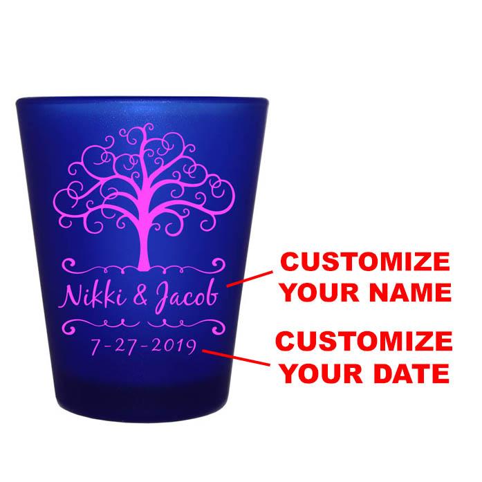Customizable 1.5 oz Blue Frosted Shot Glass with Tree of Life Design - Perfect for Parties, Gifts, and Home Bar Decor