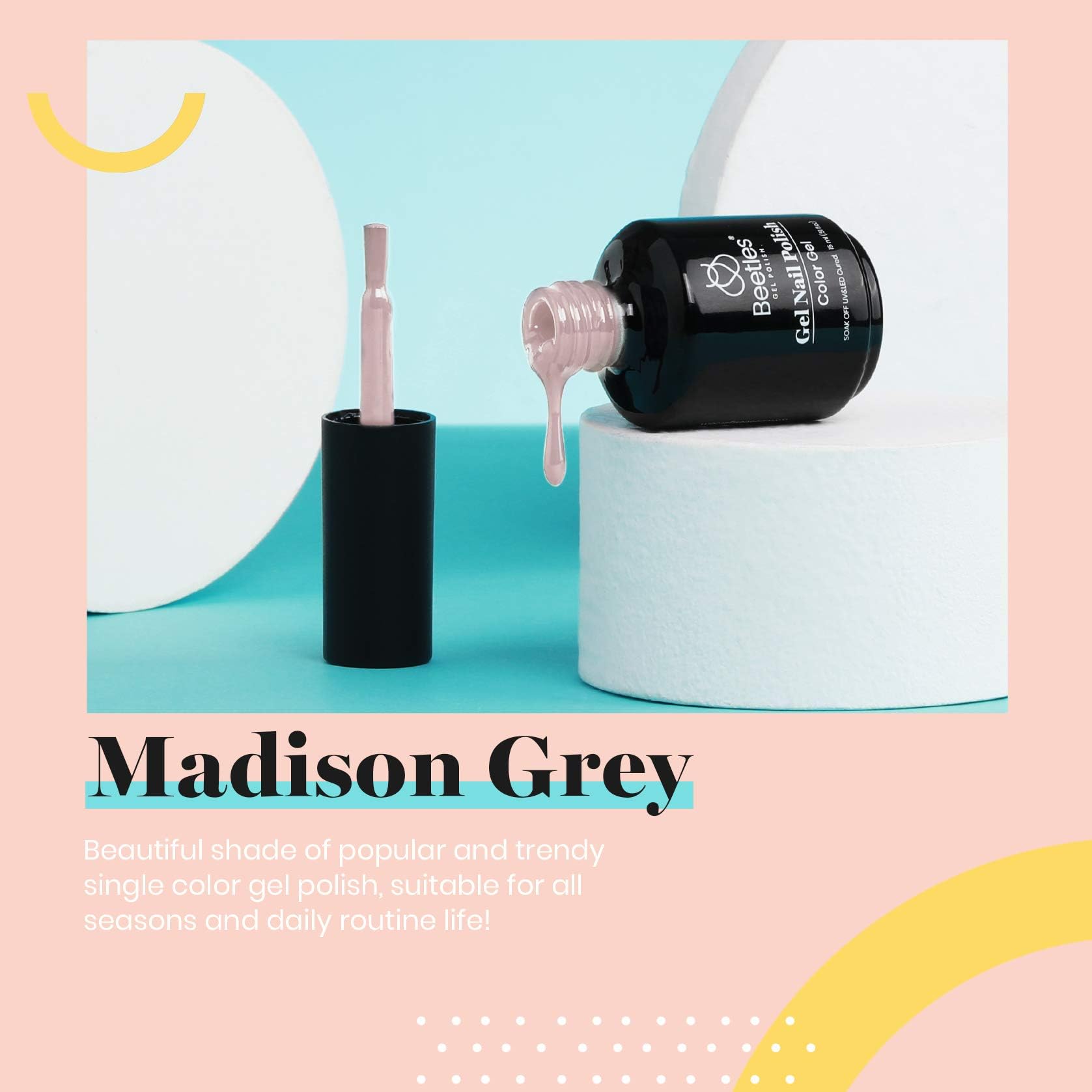 Beetles Nude Gel Nail Polish - Neutral Grey Taupe Soak Off UV LED Gel Polish for Nail Art, Manicure & Salon DIY | Long-Lasting Home & Professional Nail Care | Perfect for Everyday Wear, Special Occasions & Gift Giving
