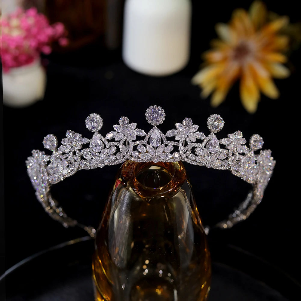 2024 Diadem White Crystal Zircon Bridal Tiara - Elegant CZ Headpiece for Weddings, Prom & Special Occasions