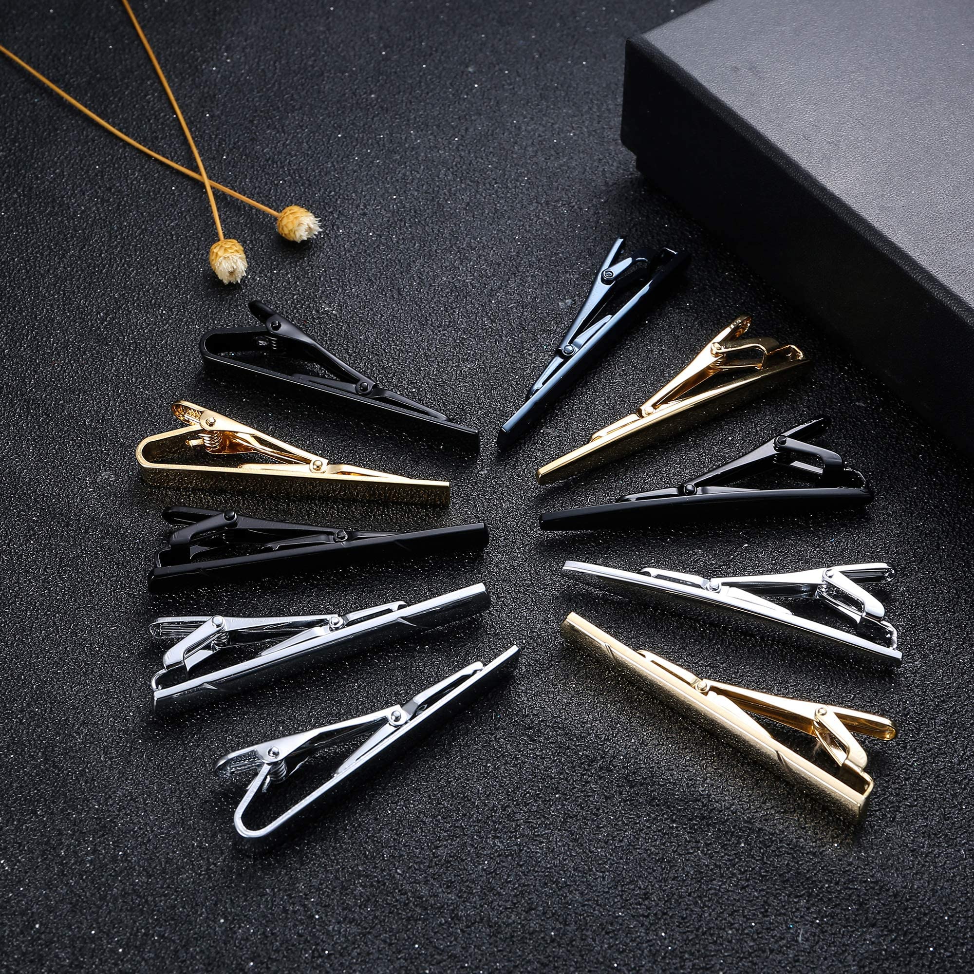 JOERICA 10 Pcs Stainless Steel Tie Clips Set for Men - Slim Tie Bar Pin Clips for Regular Ties, Necktie Accessories for Wedding, Business, Office & Formal Events - Includes Gift Box