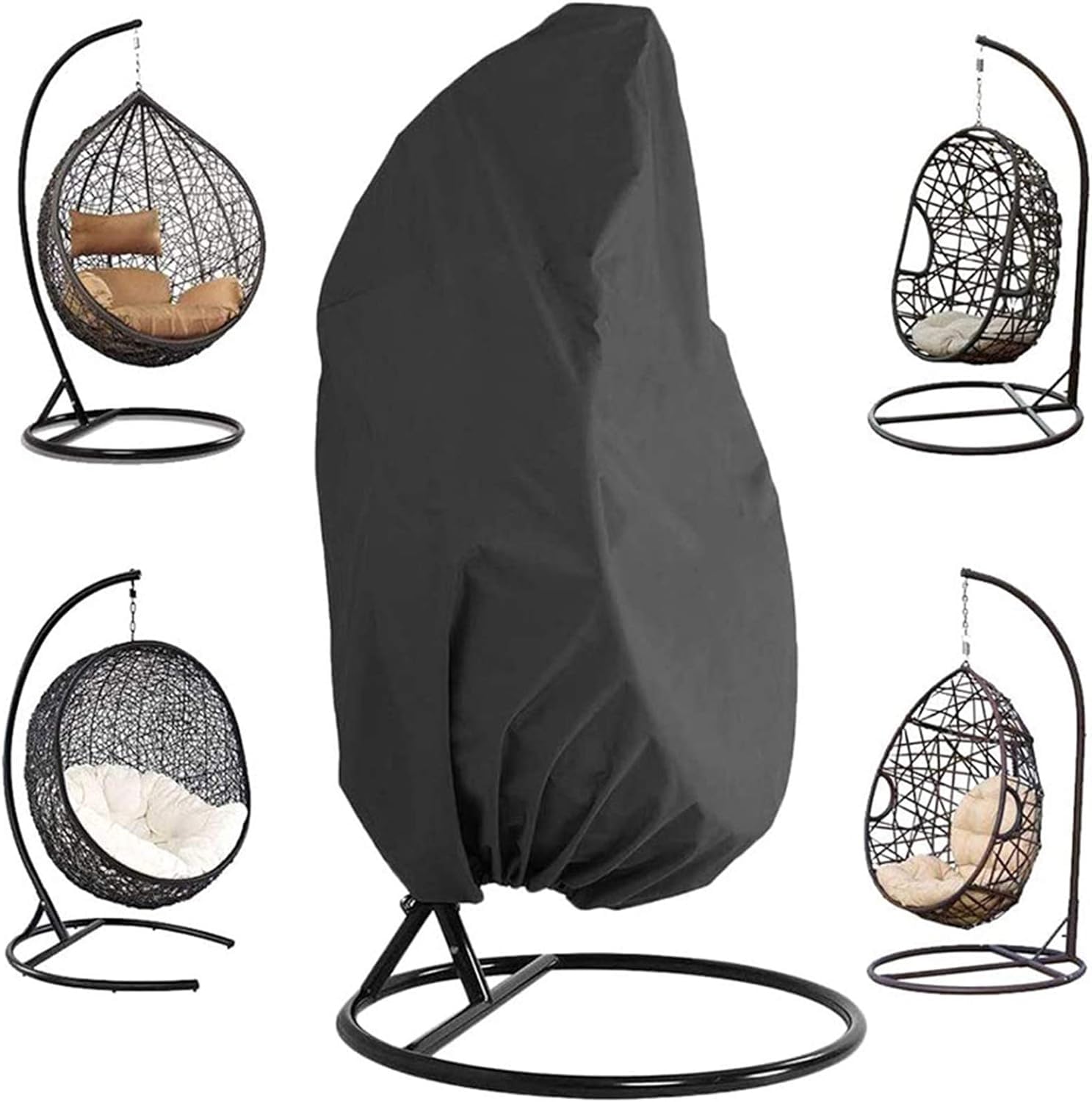 Waterproof Foldable Wicker Chair Cover - Outdoor Hanging Egg Chair Protector, Swing & Rattan Chair Cover for Patio, Garden, Balcony - All-Weather Protection for Indoor/Outdoor Use (Black)