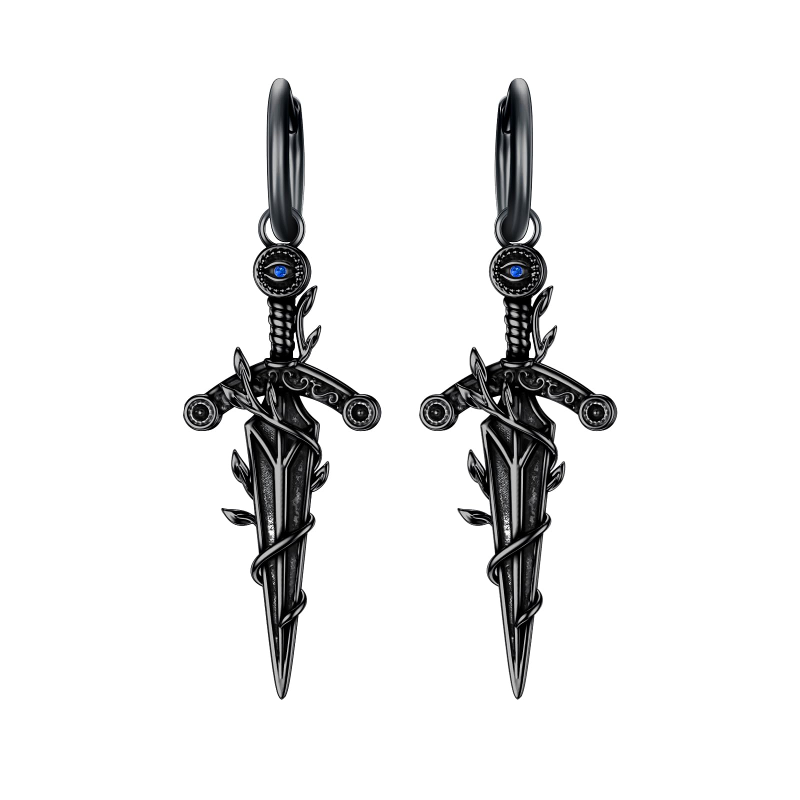 Sterling Silver Medieval Sword Dangle Drop Earrings - Gothic Dagger Hoop Earrings with Cross Knives Design for Women, Men & Teens | Perfect for Cosplay, Renaissance Fairs & Gothic Fashion