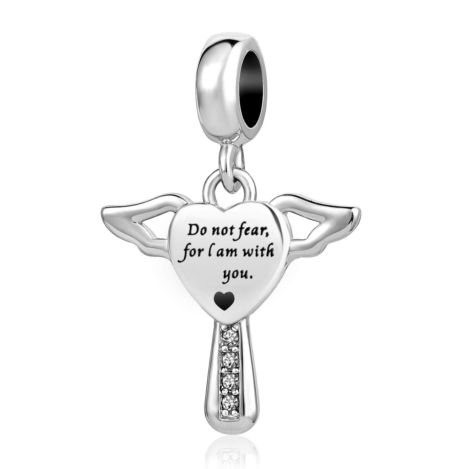 Pandora Compatible Heart Love God Bible Cross Charm - Engraved Guardian Angel Jewelry for Women | Birthday Gift, Christian Faith Jewelry, Inspirational Bracelet Charm for Daily Wear & Special Occasions