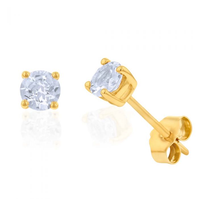 9ct Yellow Gold Aquamarine Stud Earrings - Elegant March Birthstone Jewelry for Women, Perfect for Everyday Wear & Special Occasions