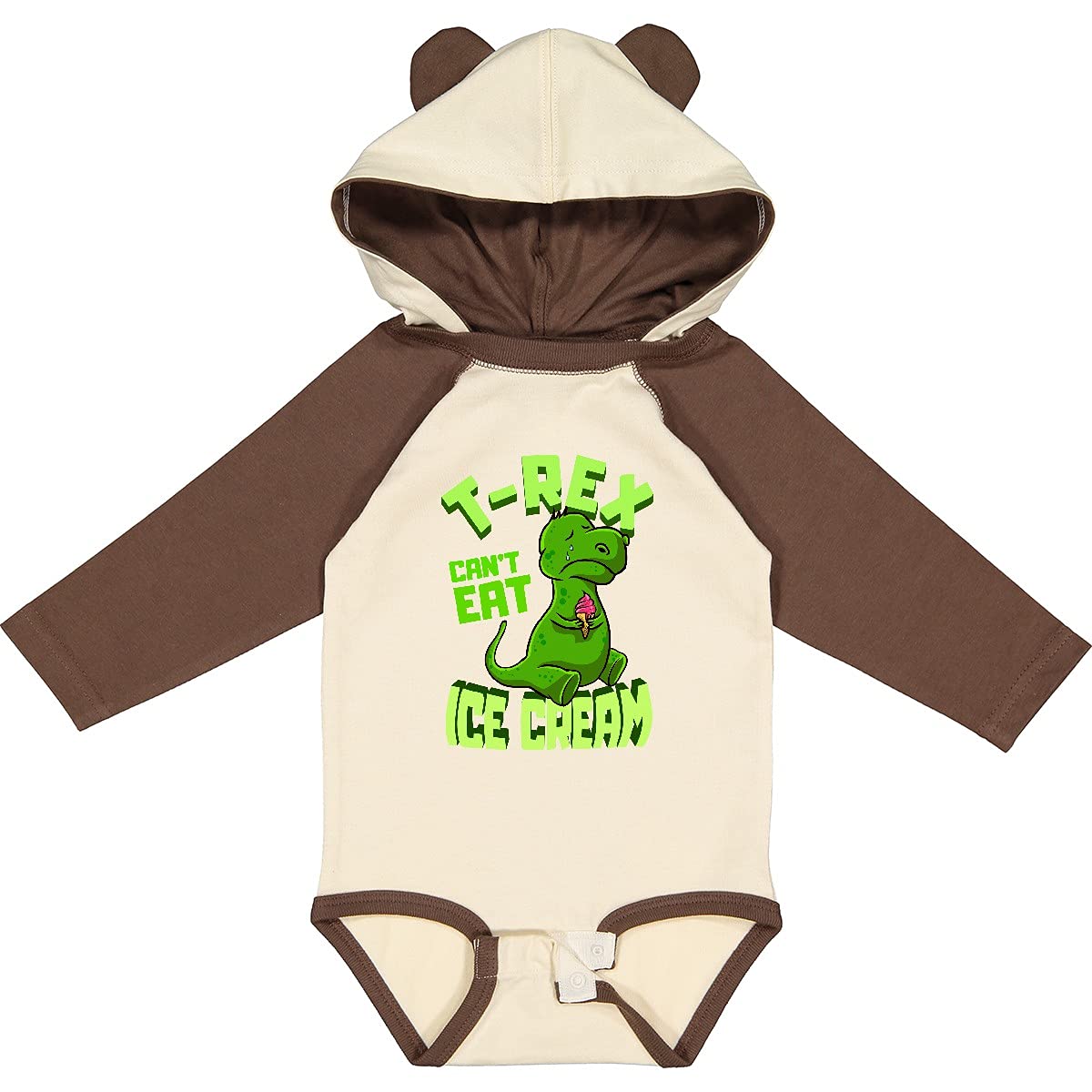 Inktastic Dinosaur Ice Cream Funny Long Sleeve Baby Bodysuit - Cute Dino Outfit for Boys & Girls, Perfect for Birthday Parties, Photo Shoots & Everyday Wear