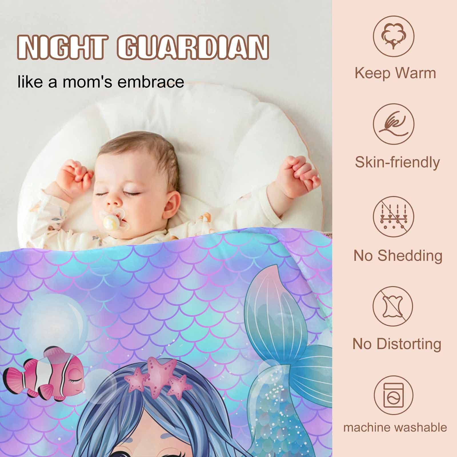 YESCUSTOM Personalized Baby Blankets for Boys & Girls – Custom Name Fleece Throw Blanket | Soft Mermaid Design for Toddler Bedroom, Couch & Nursery Decor | Ideal Birthday Gift for Kids (Home, Travel & Photo Shoot Use)