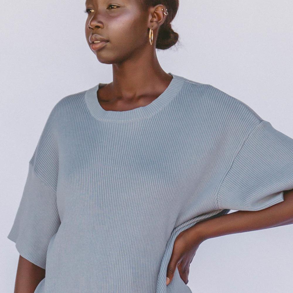 Alex Knit Tee - Soft Cotton Crewneck T-Shirt for Men & Women | Denim Blue Casual Top | Perfect for Everyday Wear, Layering & Outfit Styling