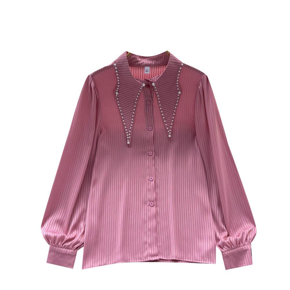 Beaded Lantern Sleeve Blouse Women's Autumn Fashion Top 467 - Perfect for Fall Outfits, Office Wear & Holiday Parties
