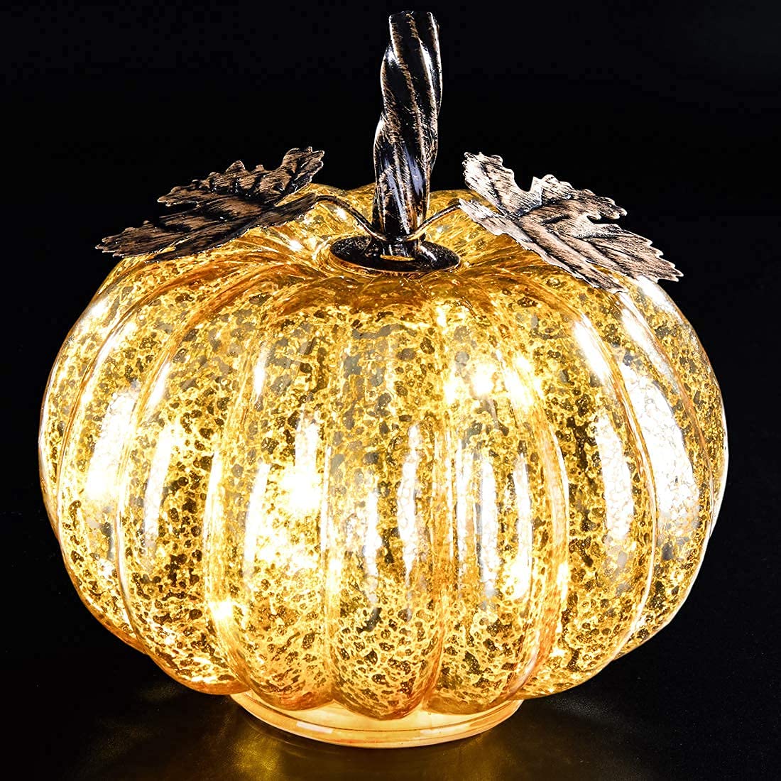 5.5 Inch Mercury Glass Pumpkin Lights with Timer - Elegant Fall Table Centerpiece Decor for Thanksgiving, Halloween, and Autumn Home Decoration