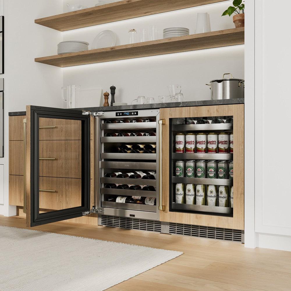 ZLINE Autograph Edition 24 Inch Built-In Beverage Refrigerator - Touchstone 151 Can Capacity, Panel Ready Glass Door with Champagne Bronze Handle (RBSPOZ 24 CB) - Perfect for Home Bar, Kitchen, or Office Drink Storage