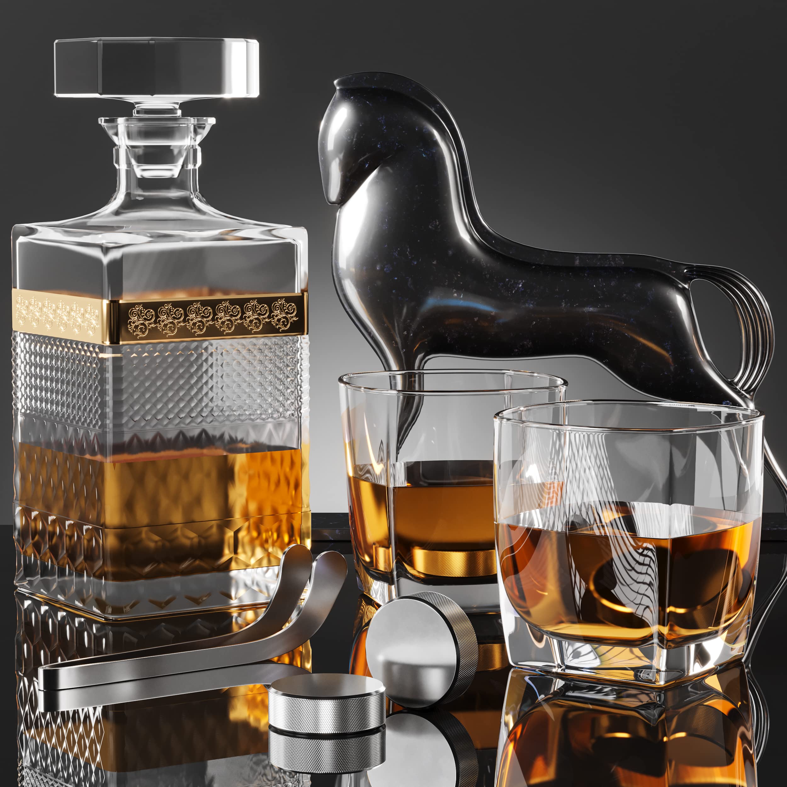 Premium 7-Piece Whiskey Stone Set with Cooling Gel - 4 Hockey Puck Whiskey Stones & Hockey Stick Tongs - Elegant Gift Set for Whiskey Lovers - Perfect for Father's Day, Birthday & Home Bar Use