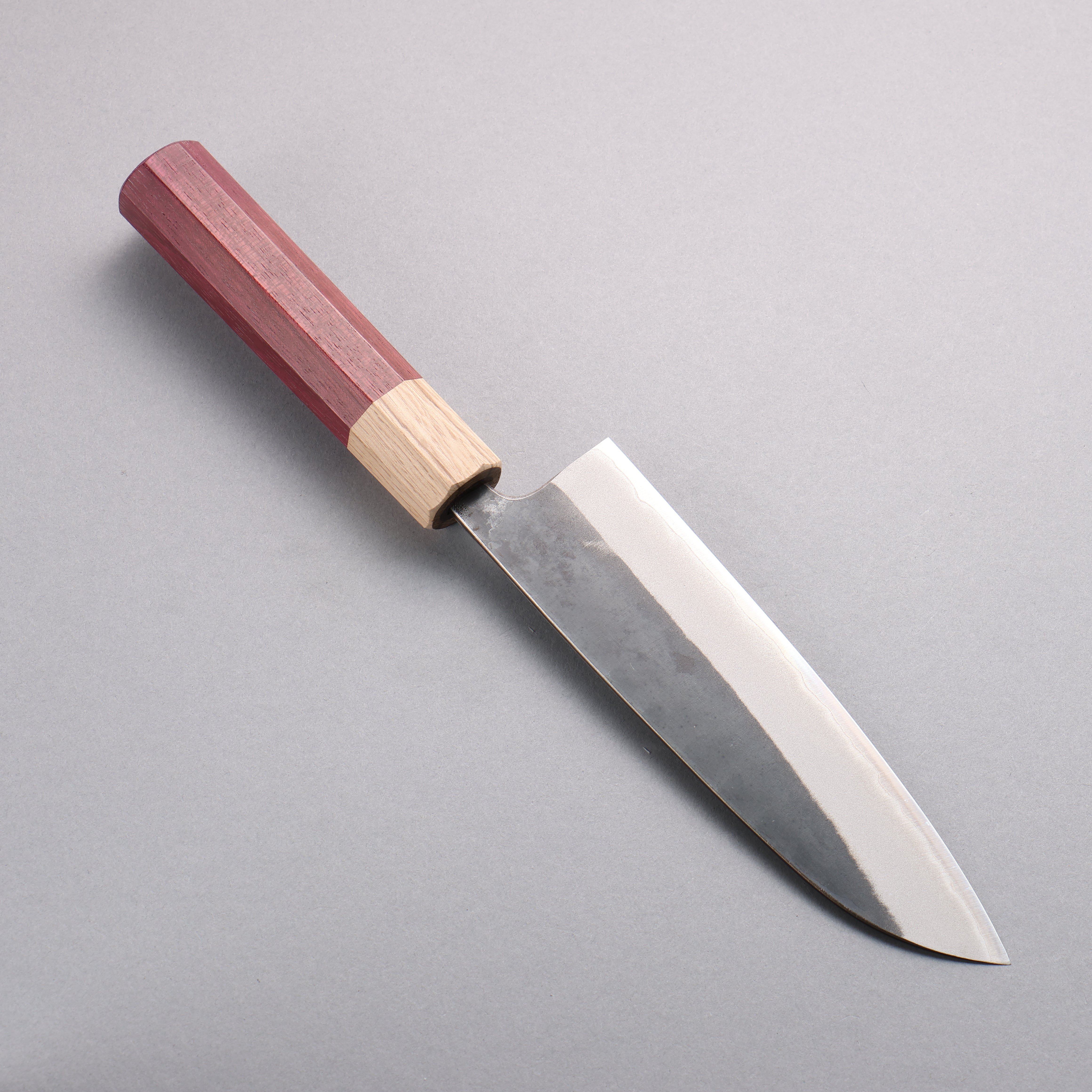 Premium Seisuke Blue Steel No.2 Santoku Knife 170mm - Black Finish, Purpleheart & Oak Handle - Professional Japanese Kitchen Knife for Slicing, Dicing & Chopping Vegetables, Meat & Fish