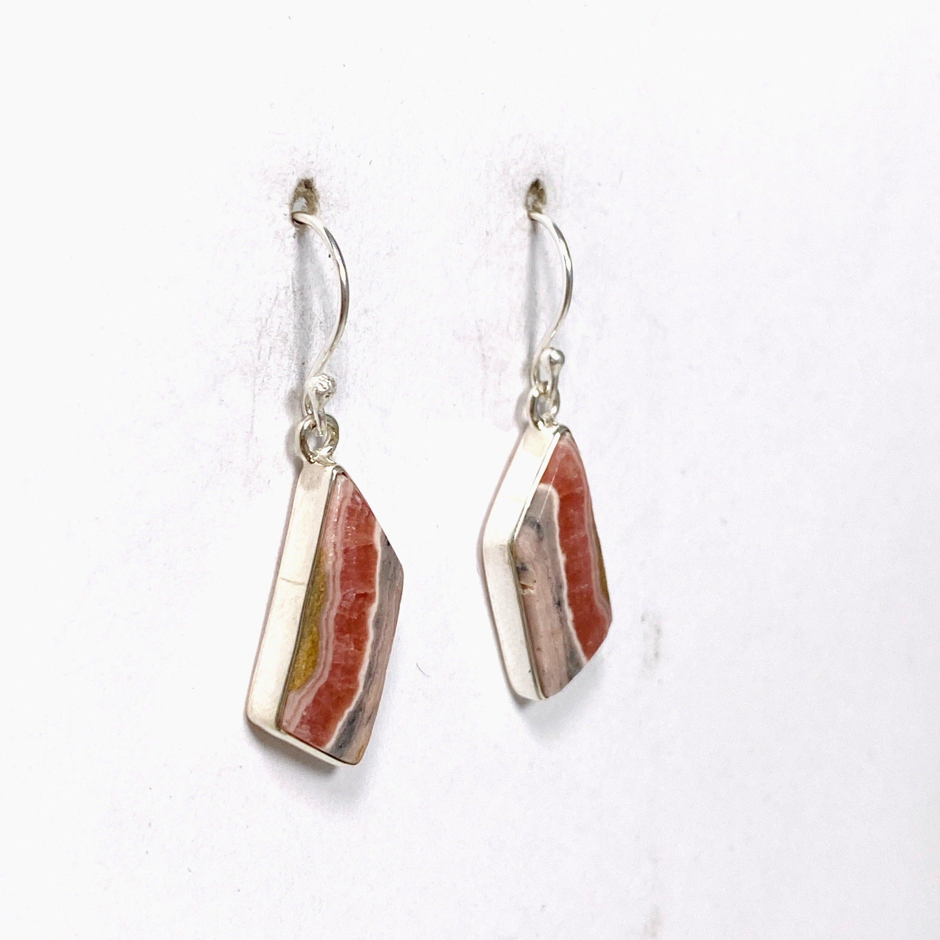 Natural Rhodochrosite Freeform Dangle Earrings for Women - Handmade Gemstone Jewelry Gift - Perfect for Boho Style & Special Occasions