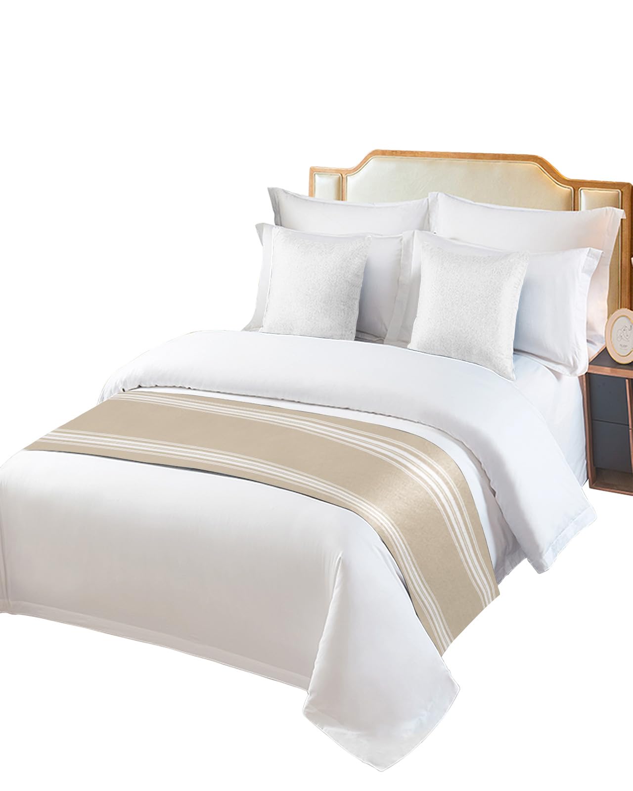 Luxury Beige Striped Bed Runner for Cal King Size Bed - Modern Farmhouse Abstract Art Bed Scarf Throw (102