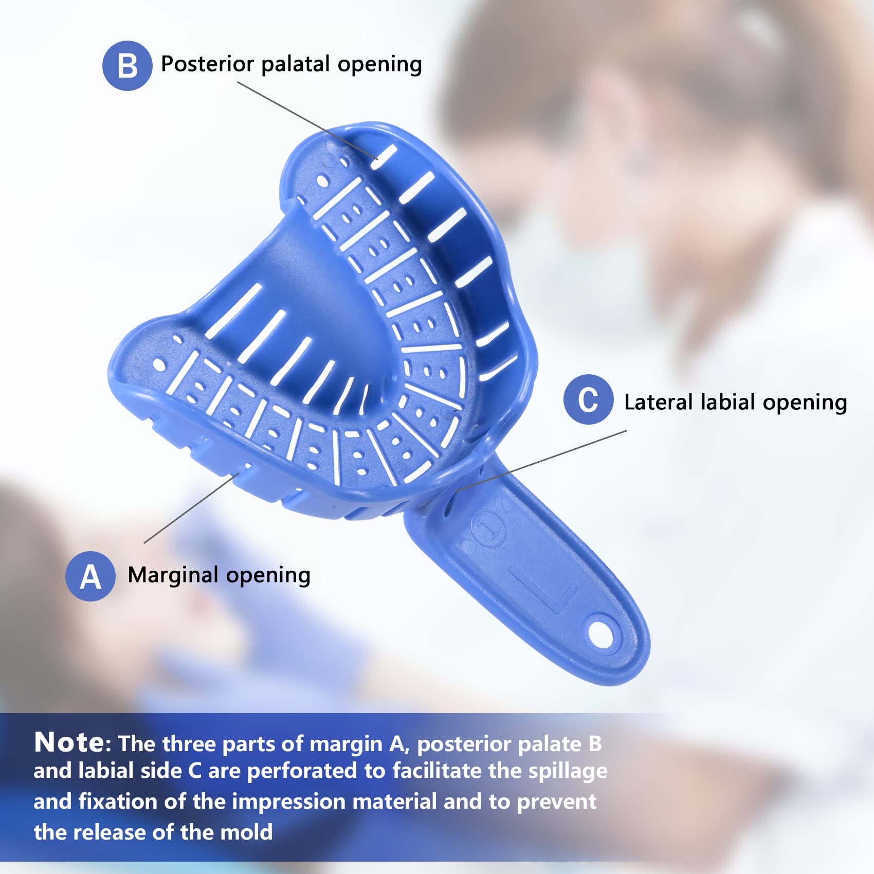 **Annhua 3 Sizes Disposable Dental Impression Trays for Adults & Kids - 6 PCS Perforated Upper & Lower Teeth Molding Trays (Blue) - Perfect for Dentists, Orthodontics, and Dental Clinics**