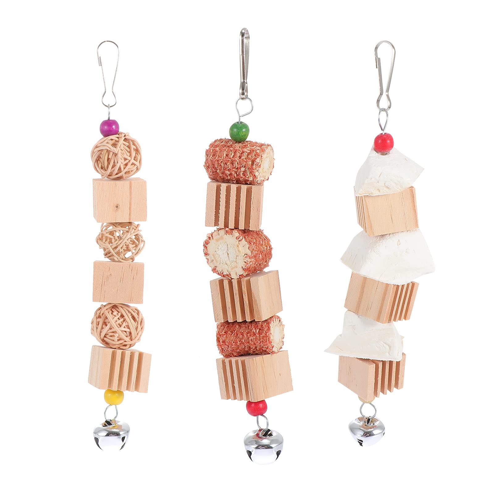 3pcs Natural Rattan Chew Toys for Parrots - Bird Pecking, Chewing & Climbing Toy Set with Corn Cob Bite - Perfect for Parakeets, Cockatiels & Small Birds - Cage Accessories for Mental Stimulation & Beak Exercise (Great for Playtime & Reducing Boredom)