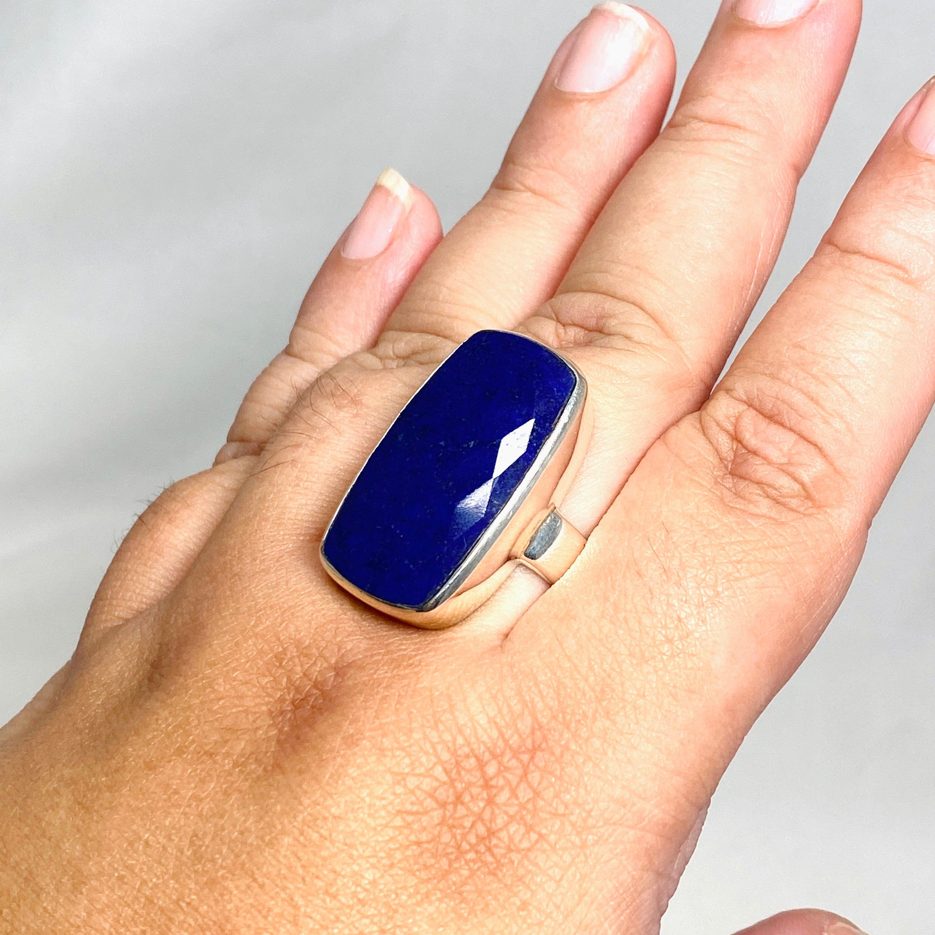 Lapis Lazuli Faceted Rectangular Ring - Size 12 Sterling Silver Jewelry for Women - Elegant Statement Ring for Gifts, Parties & Special Occasions