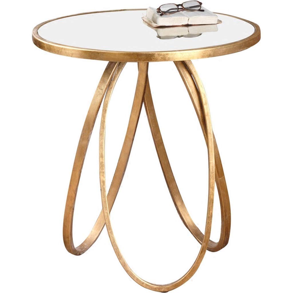 Round Wrought Iron Coffee Table - Gold Glass Top for Living Room & Balcony