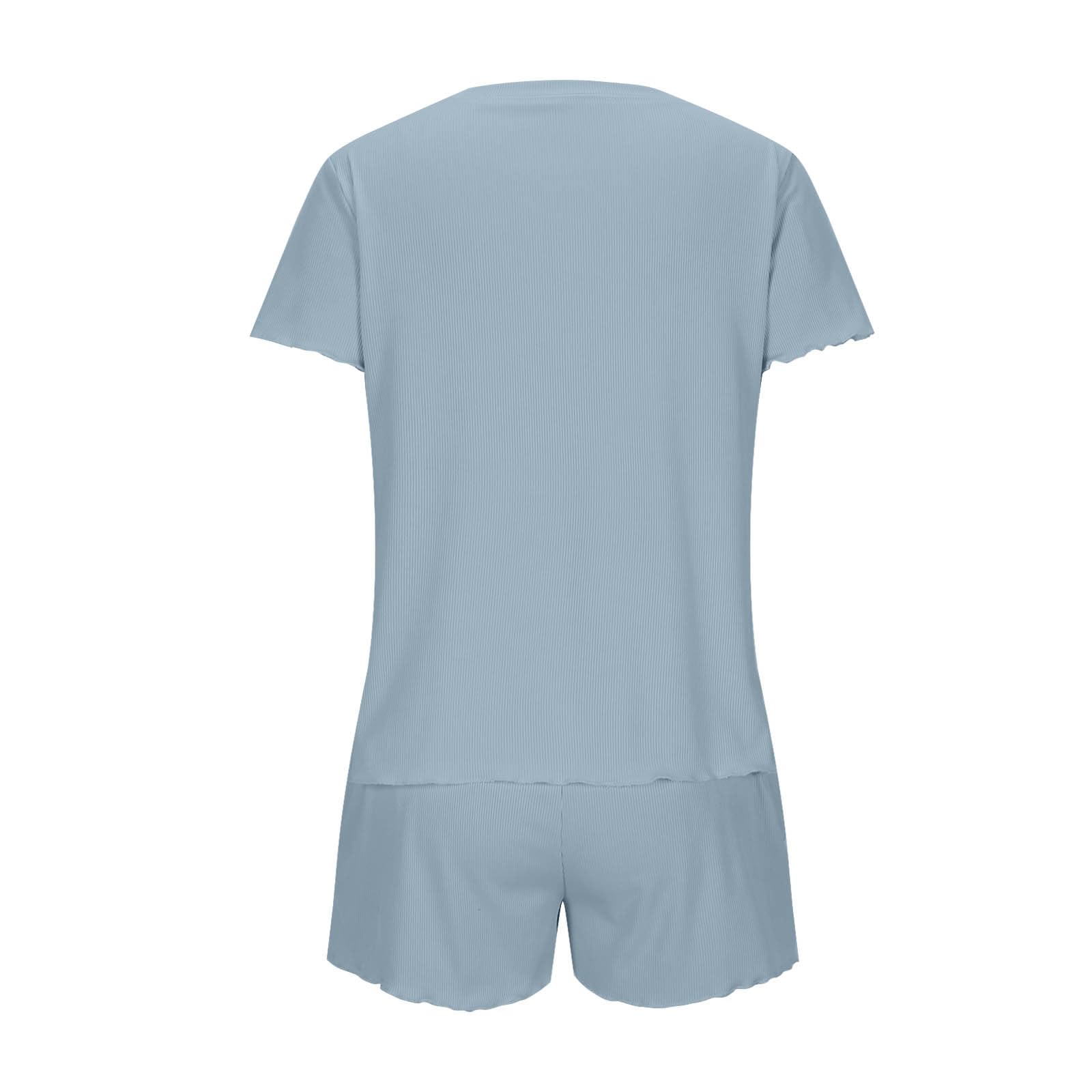 2 Piece Women's Summer Short Sleeve Crew Neck Tops & Elastic Waist Shorts Set - Loose Comfortable Lounge Outfit for Home, Travel & Casual Wear