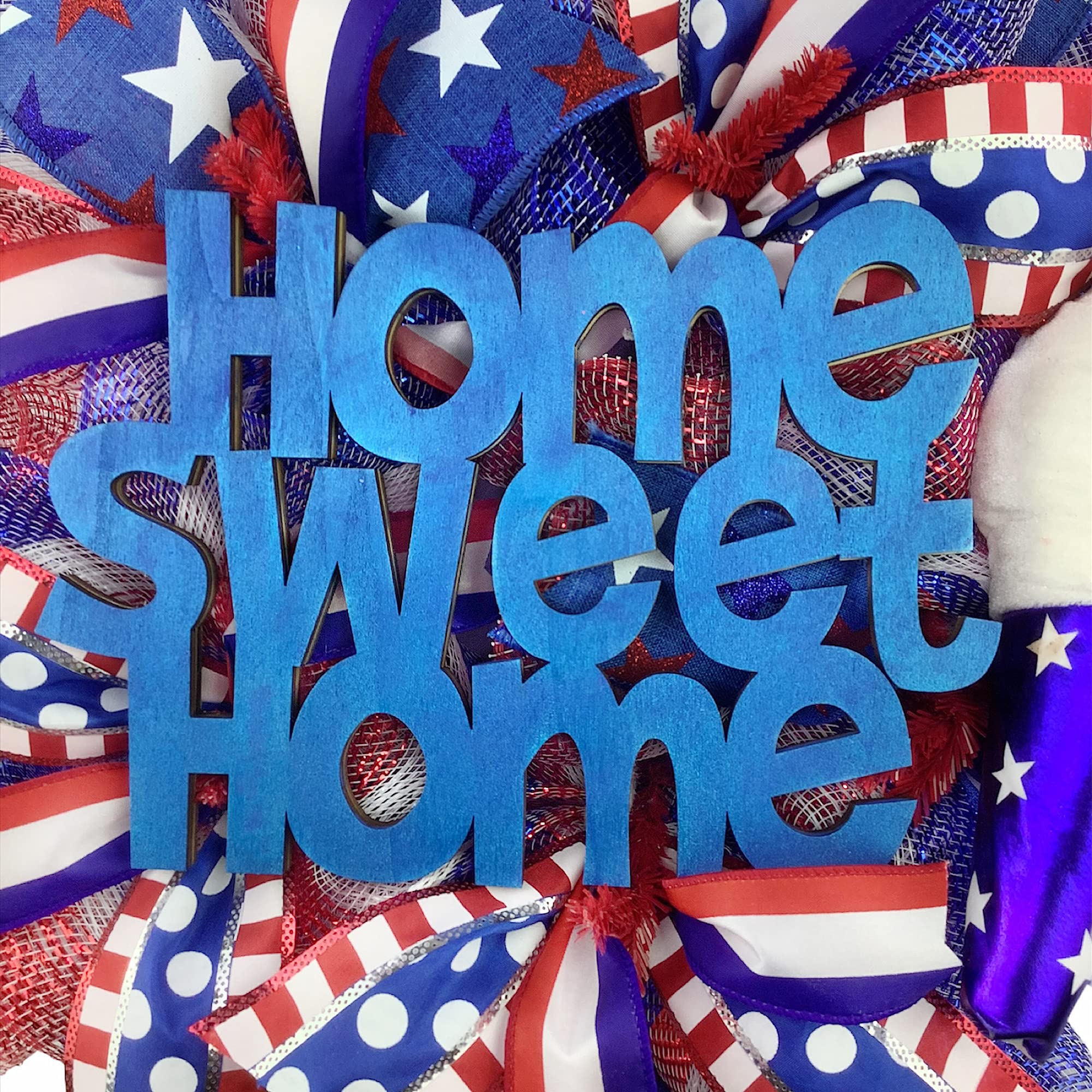 Handcrafted Patriotic 'Home Sweet Home' Ice Cream Wreath - Red White & Blue Front Door Decor for Independence Day & July 4th Celebrations - Perfect for Outdoor Summer Parties & American Holiday Home Decor