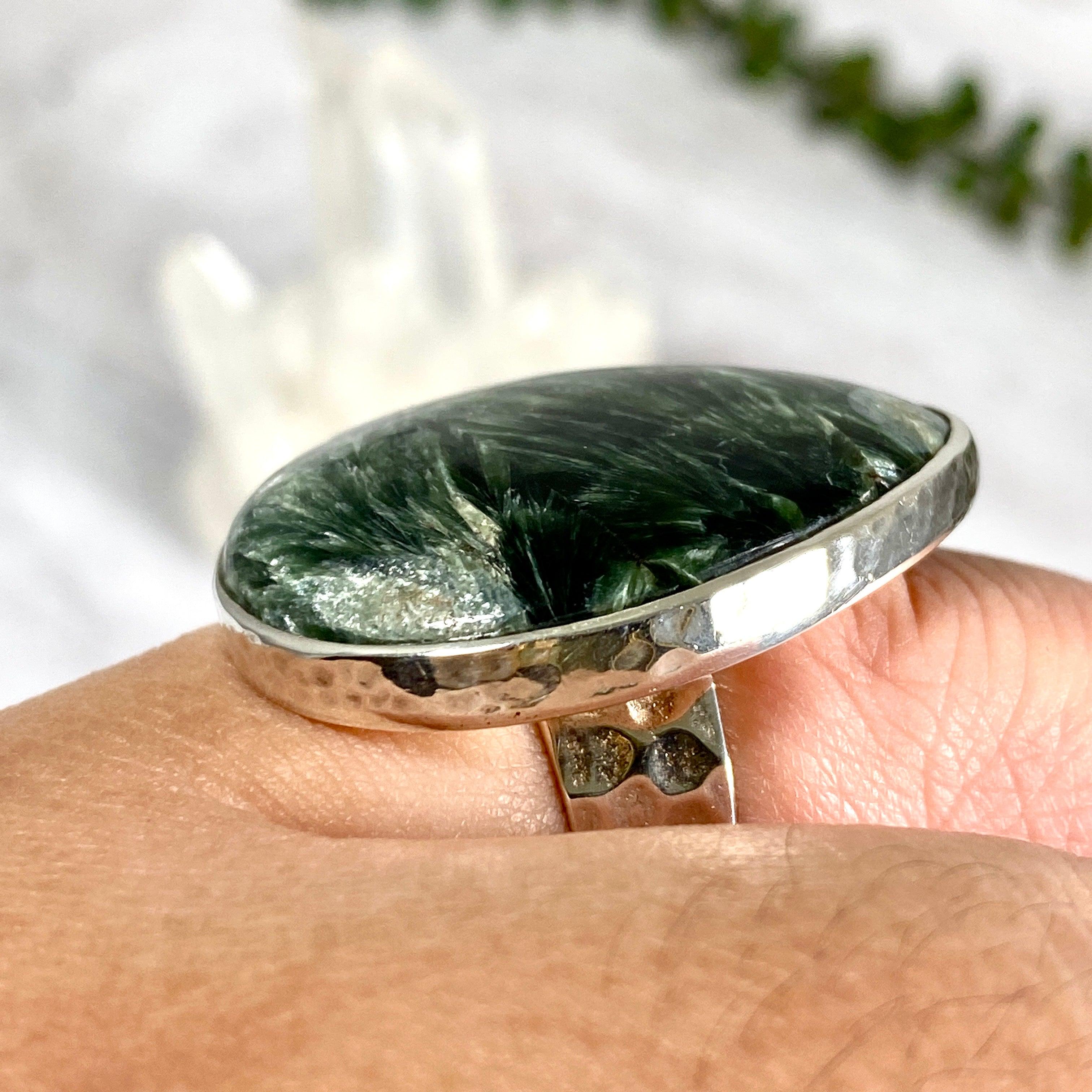 Seraphinite Teardrop Beaten Band Ring - Size 10 - KRGJ1633 - Elegant Bohemian Jewelry for Women, Perfect for Weddings, Parties & Everyday Wear
