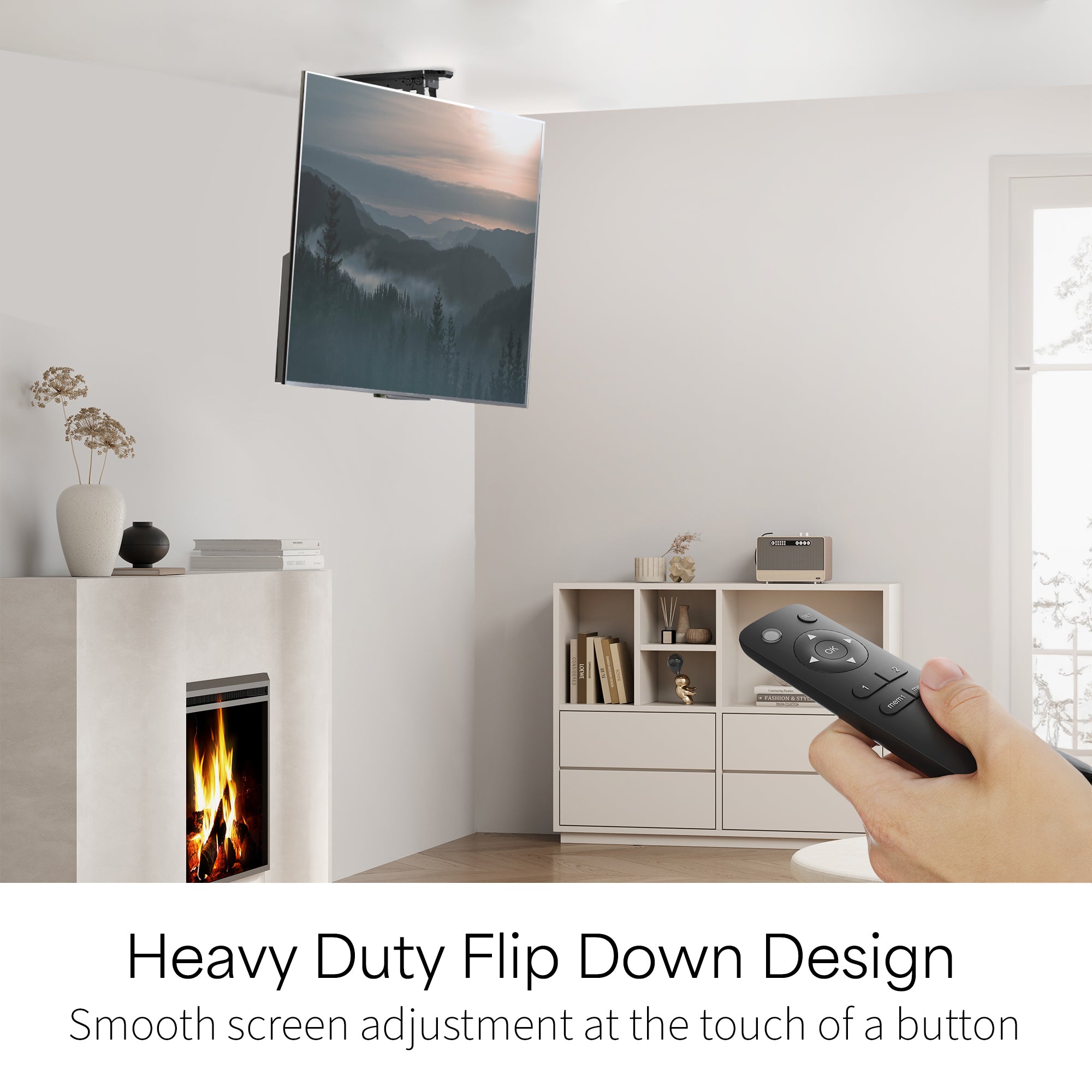 Universal Electric Flip Down Ceiling Mount for 23-55 Inch TVs - Perfect for Home Theaters, Gyms, and Commercial Spaces