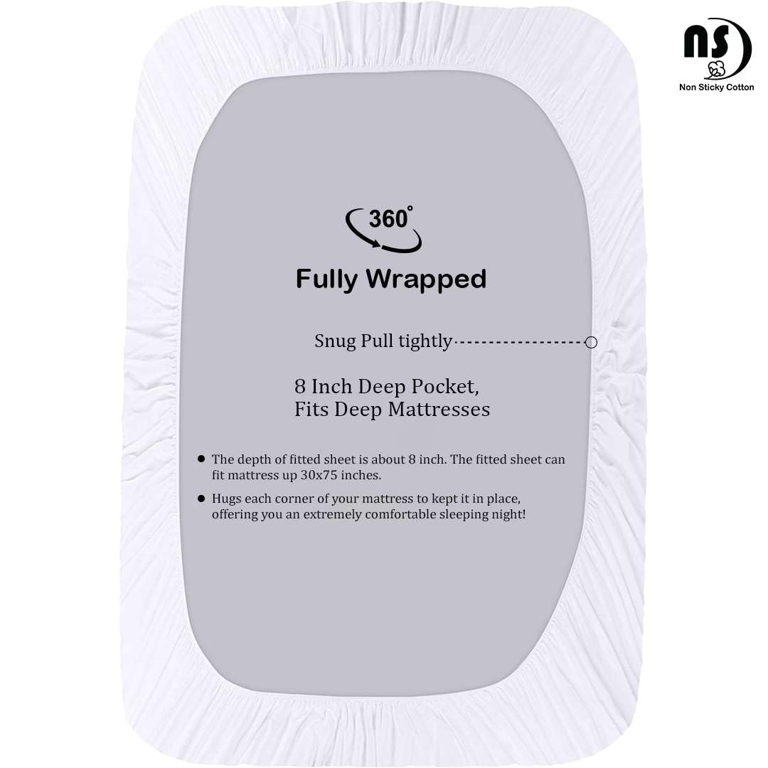Premium Fitted Camping Cot Sheets Set - 4 Piece White Cotton Sheets for Narrow Twin, Cot Size, RV Bunk & Guest Beds (33