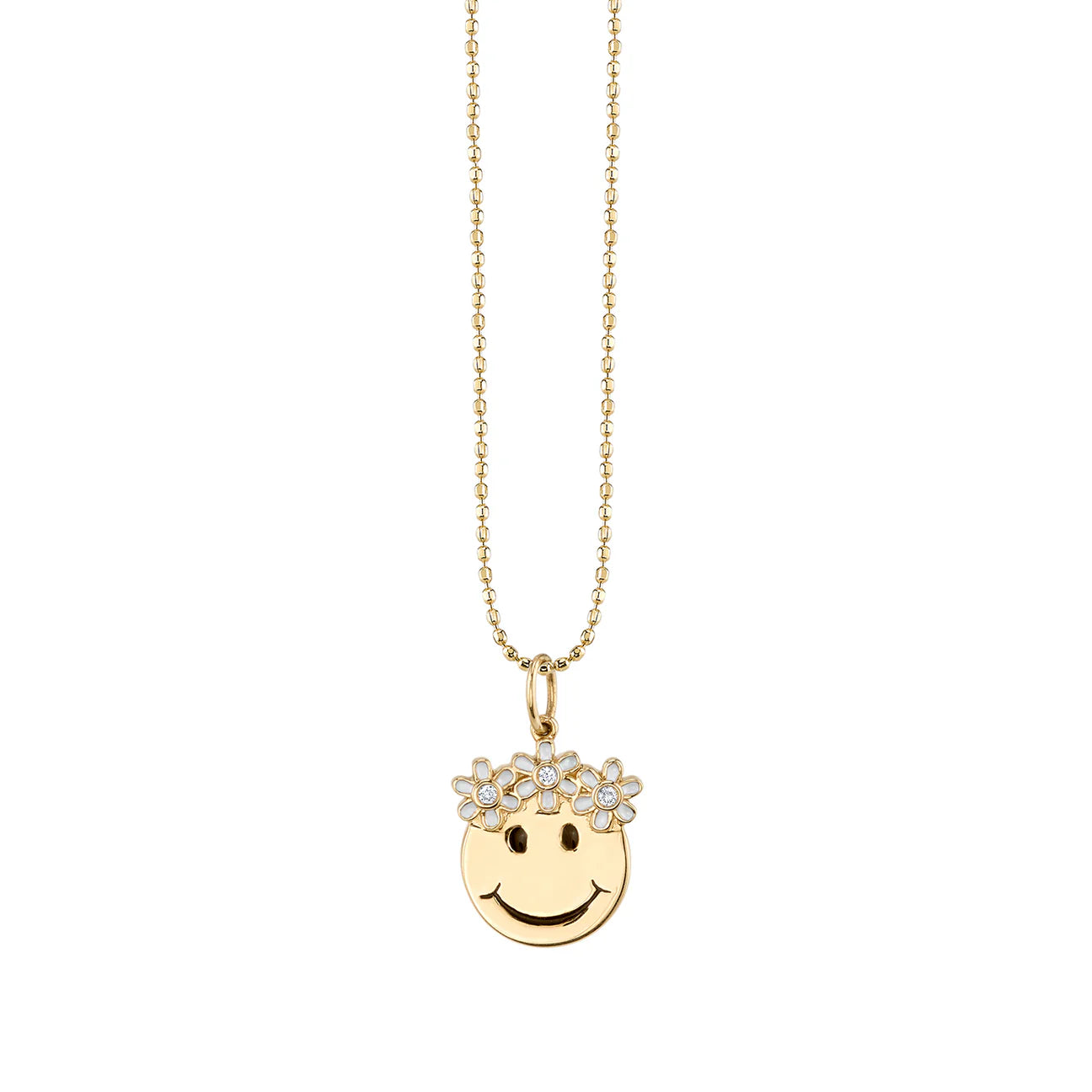 Sydney Evan Flower Power Happy Face Charm Necklace - Dainty Gold Pendant for Women, Trendy Layering Jewelry Gift for Her - Perfect for Everyday Wear, Birthdays & Special Occasions