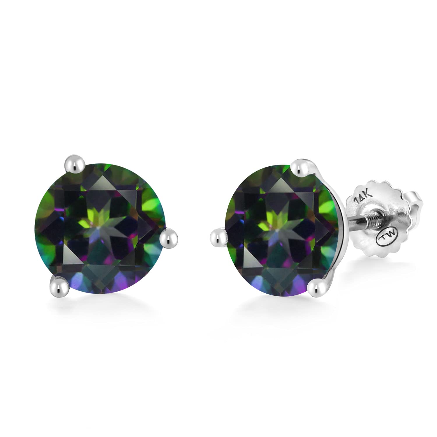 14K White Gold Gemstone Birthstone Earrings for Women & Men | Round 8MM Martini Screw Back Stud Earrings | Personalized Gift for Anniversary, Birthday, Mother's Day | Elegant Everyday & Formal Wear Jewelry