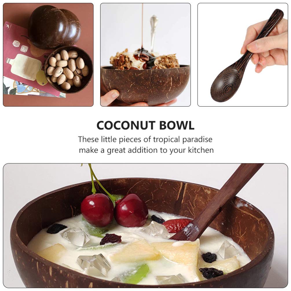 DOITOOL Wooden Salad Bowl Set with Spoon - Kitchen & Breakfast Serving Bowls for Nuts, Smoothie, Decor
