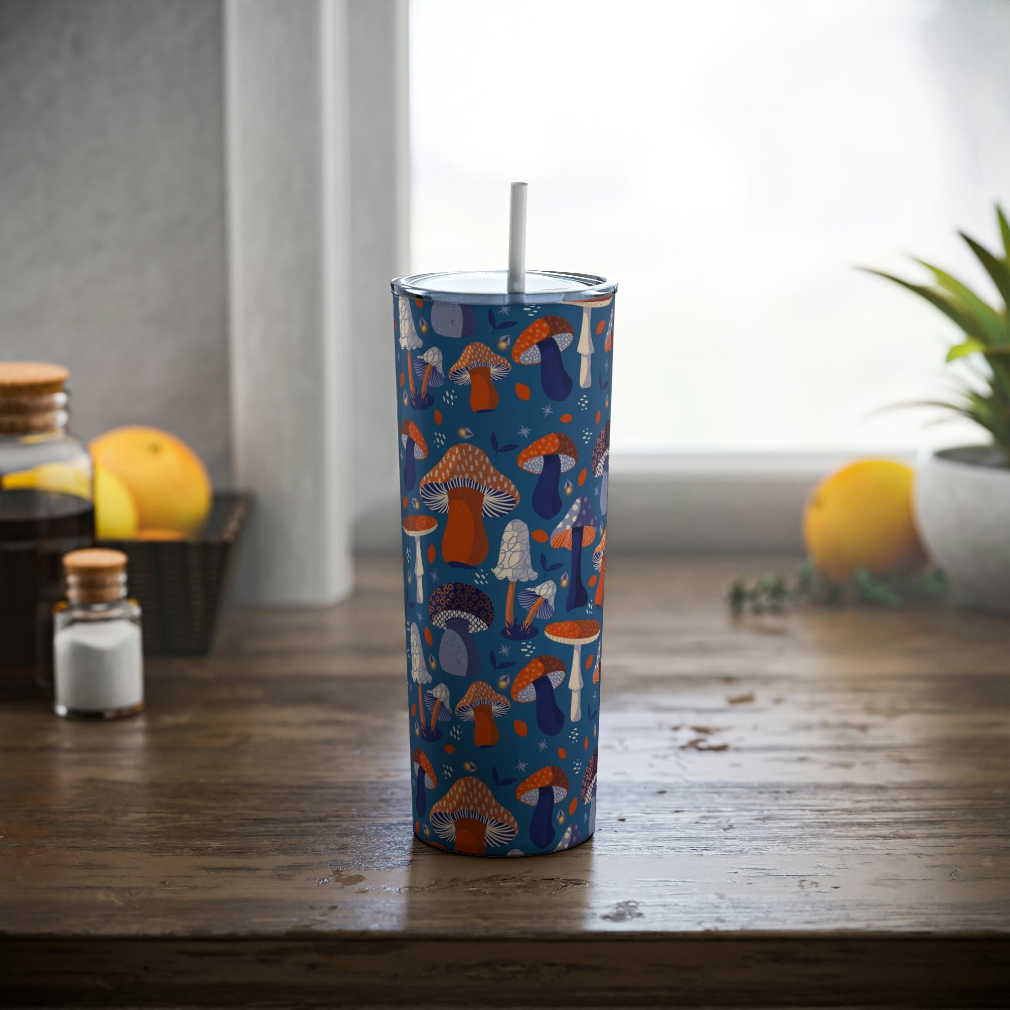 20 oz Skinny Steel Insulated Tumbler with Straw & Lid - Mushroom Lover Travel Mug for Coffee, Tea & Cold Drinks - Perfect for Office, Gym, Hiking & Outdoor Adventures