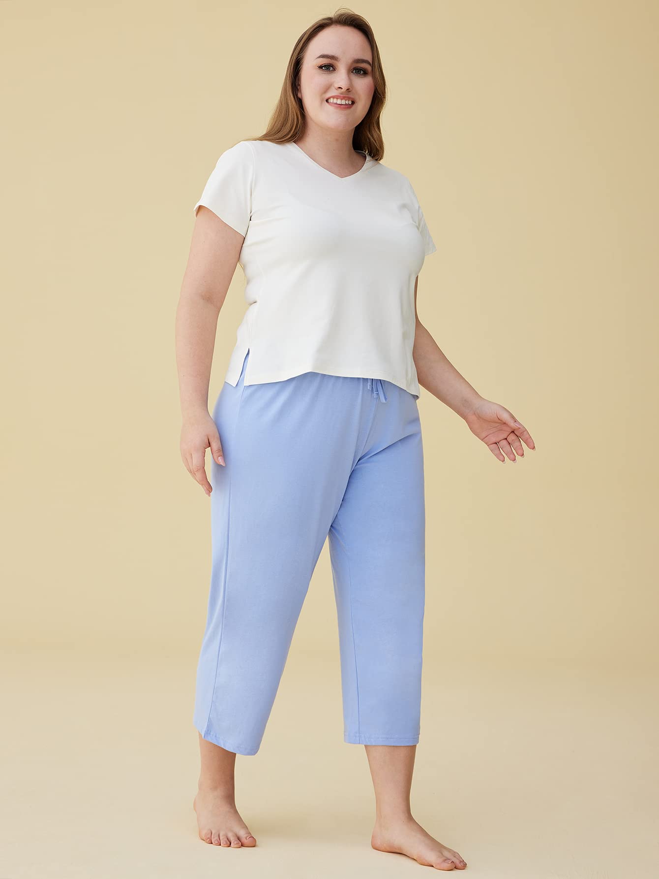 Latuza Women's Cotton Capri Pants for Sleep & Lounge - Soft Stretchy Comfortable Sleepwear for Nightwear, Yoga & Relaxation at Home
