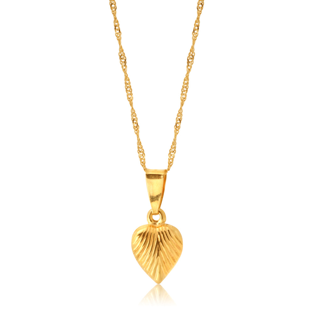 9ct Yellow Gold Silver-Filled Heart Pendant Necklace - 45cm Chain for Women, Valentine's Gift, Anniversary Jewelry - Perfect for Romantic Occasions & Everyday Wear
