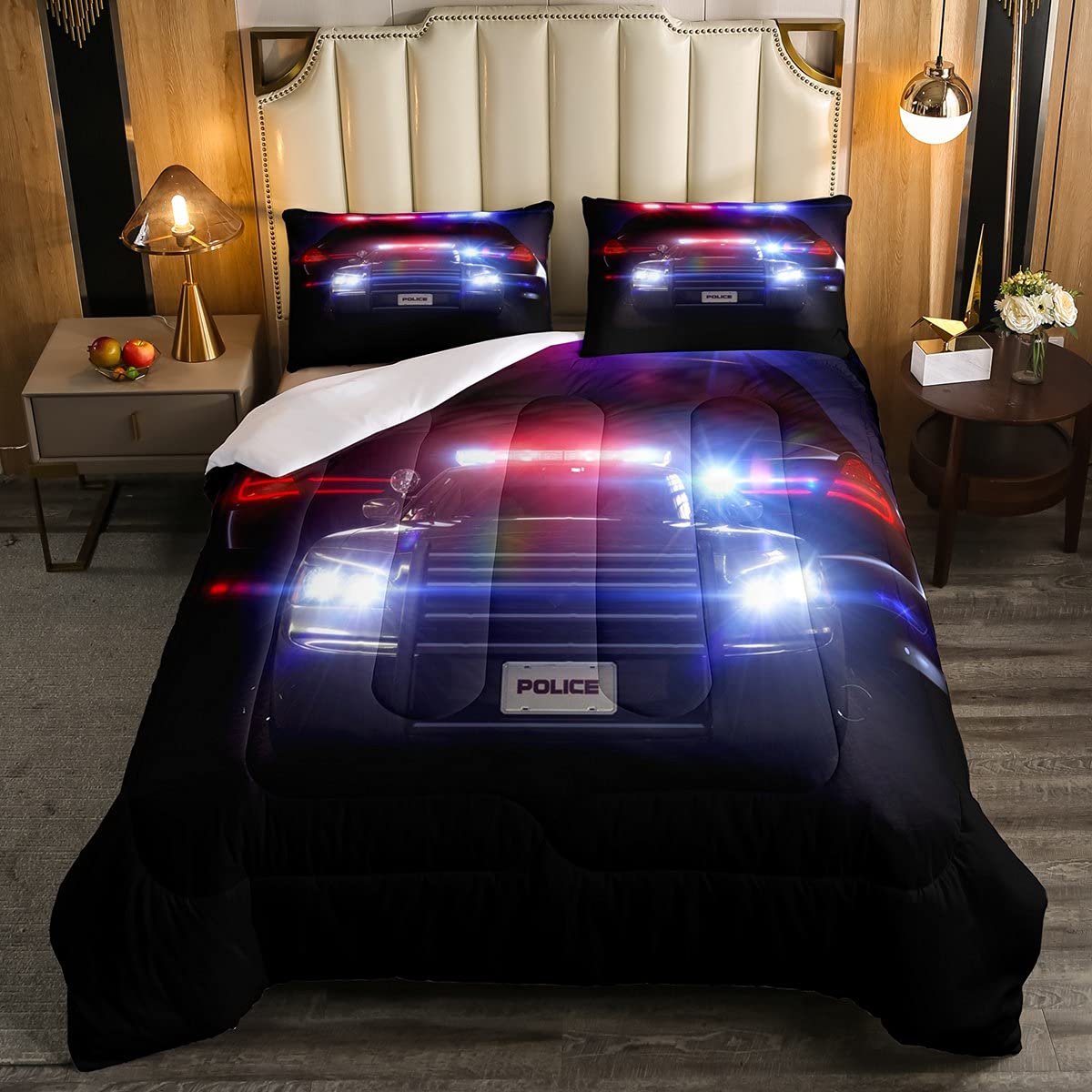 Police Car Comforter Set Twin Size - Kids Boys Bedding with Emergency Responder Vehicles, Down Comforter & 2 Pillowcases - Detective Theme Quilt for Bedroom Decor - Perfect for Kids' Rooms, Themed Parties & Gift Giving