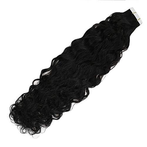 28 Inch Long Deep Curly Human Hair Extensions - Brazilian Remy Hair Tape in Skin Wefts - Invisible Hair Extensions 40pcs/Lot (Jet Black #1) for Daily Wear, Parties & Special Occasions