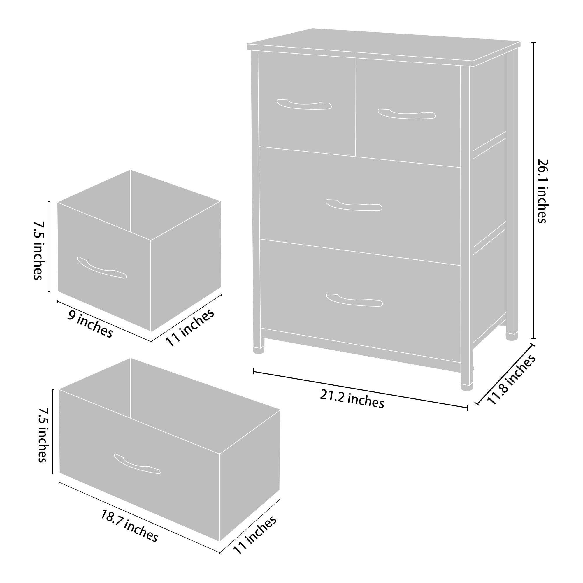 AZL1 Life Concept Dresser Storage Organizer - Large Standing Chest with 4 Removable Fabric Drawers for Bedroom, Office, Entryway, Living Room & Closet - Beige Home Furniture for Clothes, Toys & Accessories Storage